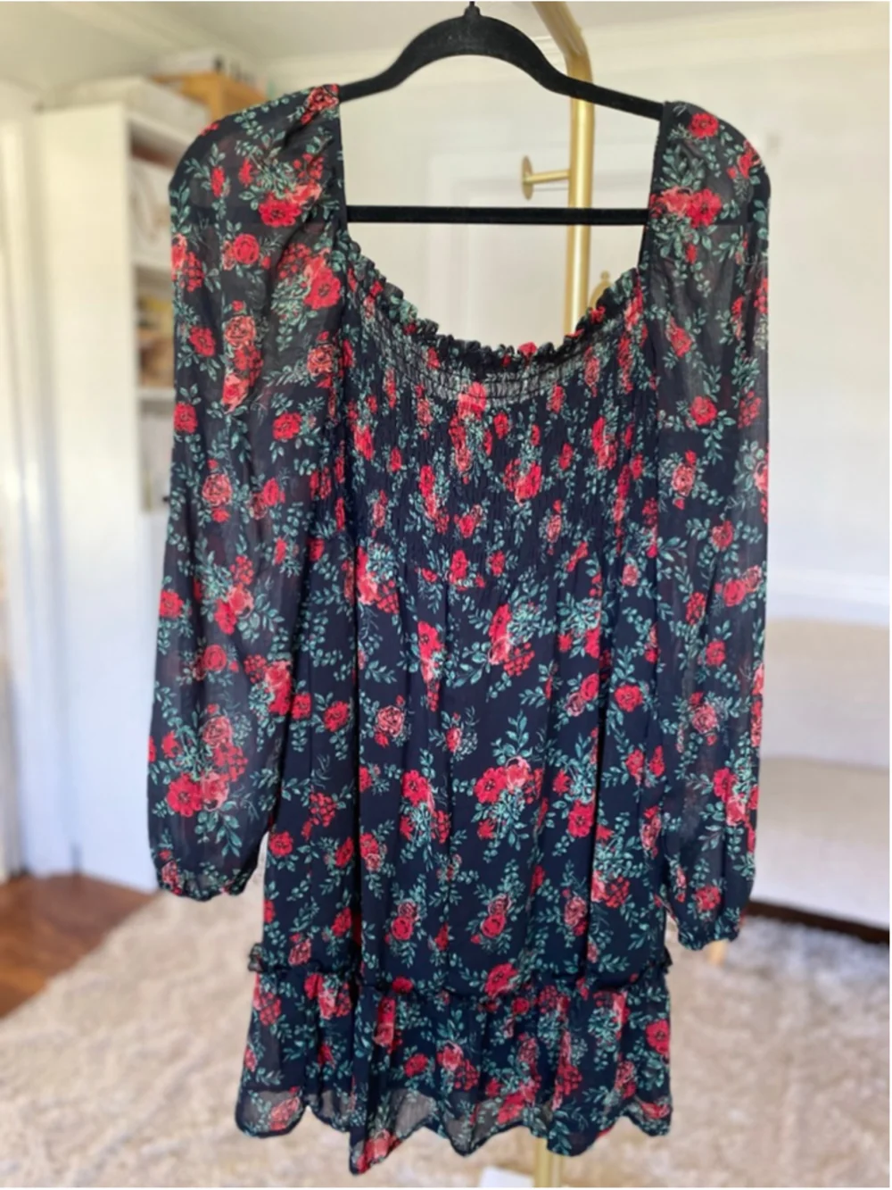 Trixxi Rose Floral Smocked Mini Dress Babydoll Quiet Luxury Romantic Feminine - Picture 3 of 8